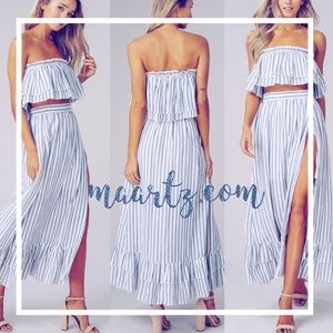 Blue Striped Alexxa Ruffled Top/Skirt Set